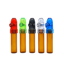 82mm glass pill bottle with snuff part amber and clear sniff glass and plastic snorter